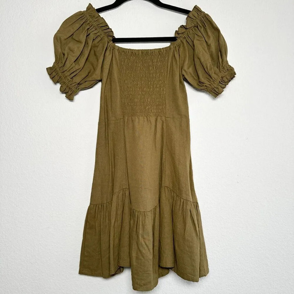 Jen's Pirate Booty Night Bird Mini Smocked Green Linen Blend Dress Size XS - Picture 7 of 10